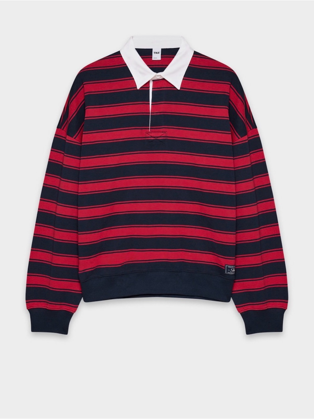 TNA Red & Navy Striped Rugby Pullover with Collar new washed but never worn